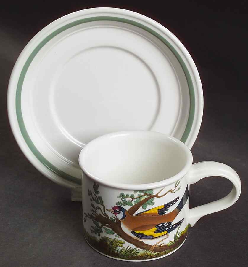 Birds of Britain Drum Flat Cup & Saucer Set with Green Band Saucer by Portmeirion-1