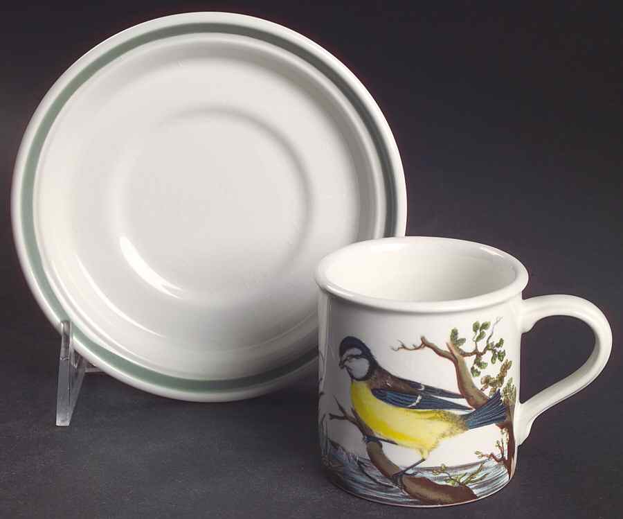 Birds of Britain Flat Demitasse Cup & Saucer Set with Green Band Saucer by Portmeirion-1