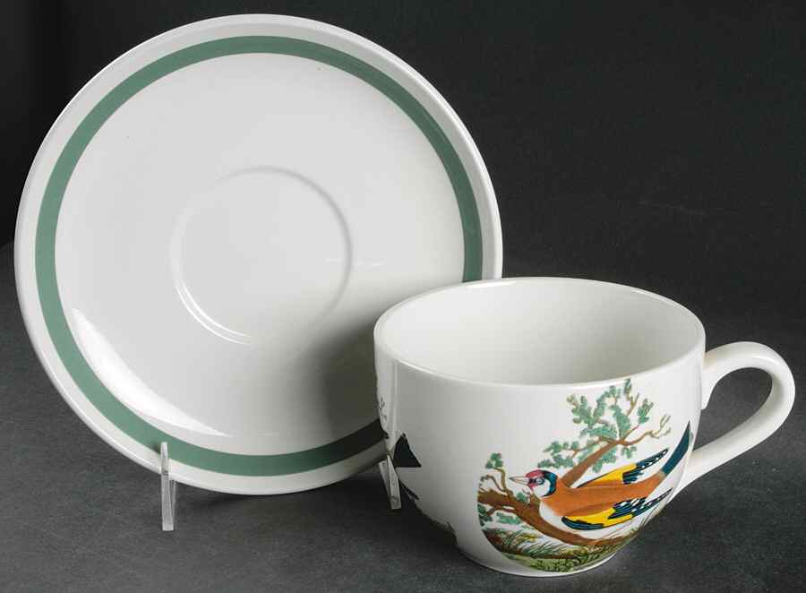 Birds of Britain Jumbo Cup & Saucer Set with Green Band Saucer by Portmeirion-1