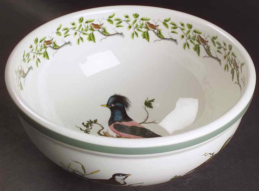 Birds of Britain 9" Salad Serving Bowl with Green Band by Portmeirion-1