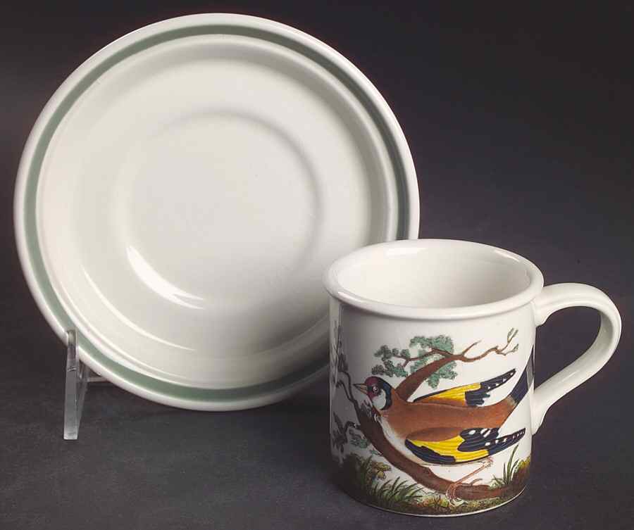 Birds of Britain Flat Demitasse Cup & Saucer Set with Green Band Saucer by Portmeirion-1