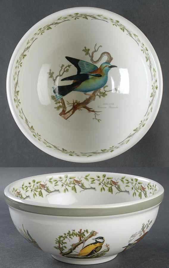 Birds of Britain 9" Salad Serving Bowl with Green Band by Portmeirion-1