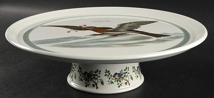 Birds of Britain 12" Diameter Pedestal Cake Stand with Green Band by Portmeirion-1