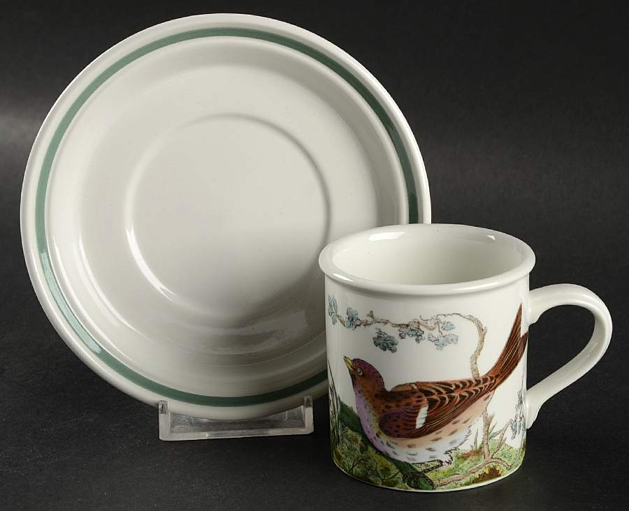 Birds of Britain Flat Demitasse Cup & Saucer Set with Green Band Saucer by Portmeirion-1