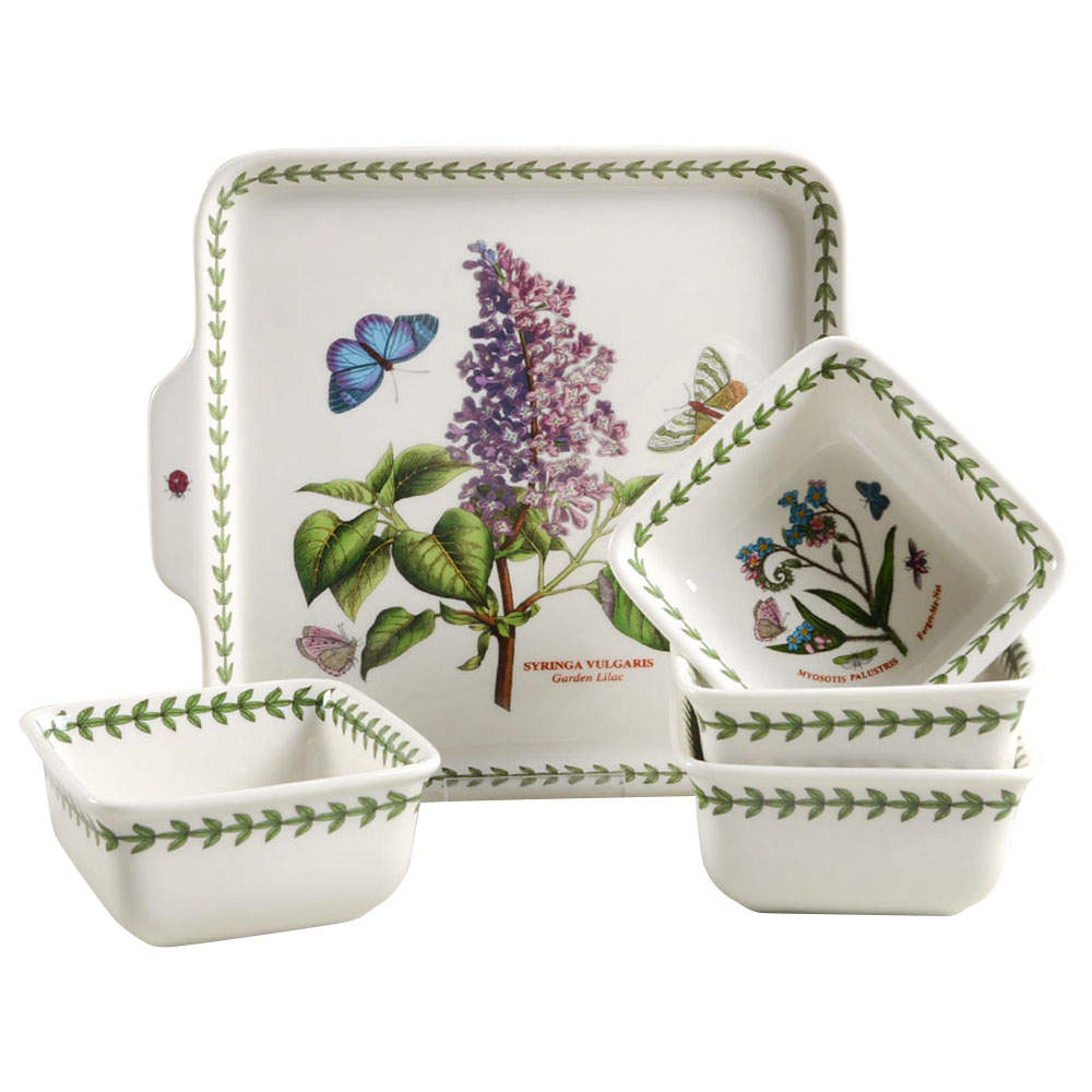 Botanic Garden Entertainment Set-4sq Bowls & Square Tray by Portmeirion-1