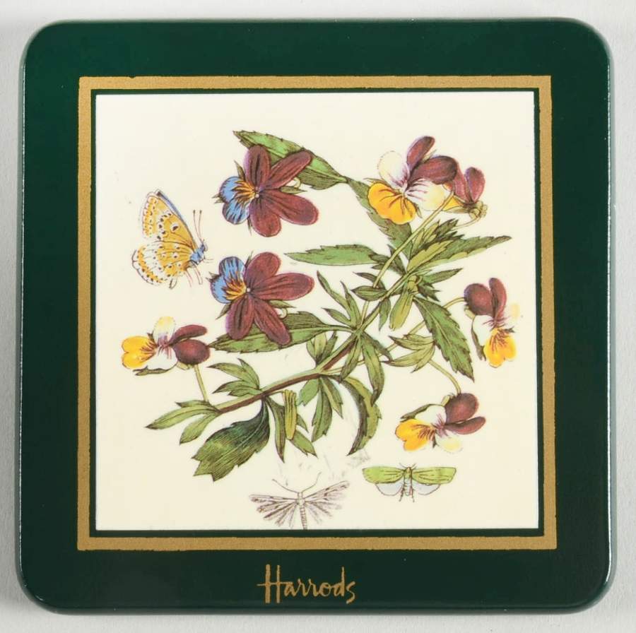 Botanic Garden Green Border Square Wood Coaster W/Felt Back by Portmeirion-1