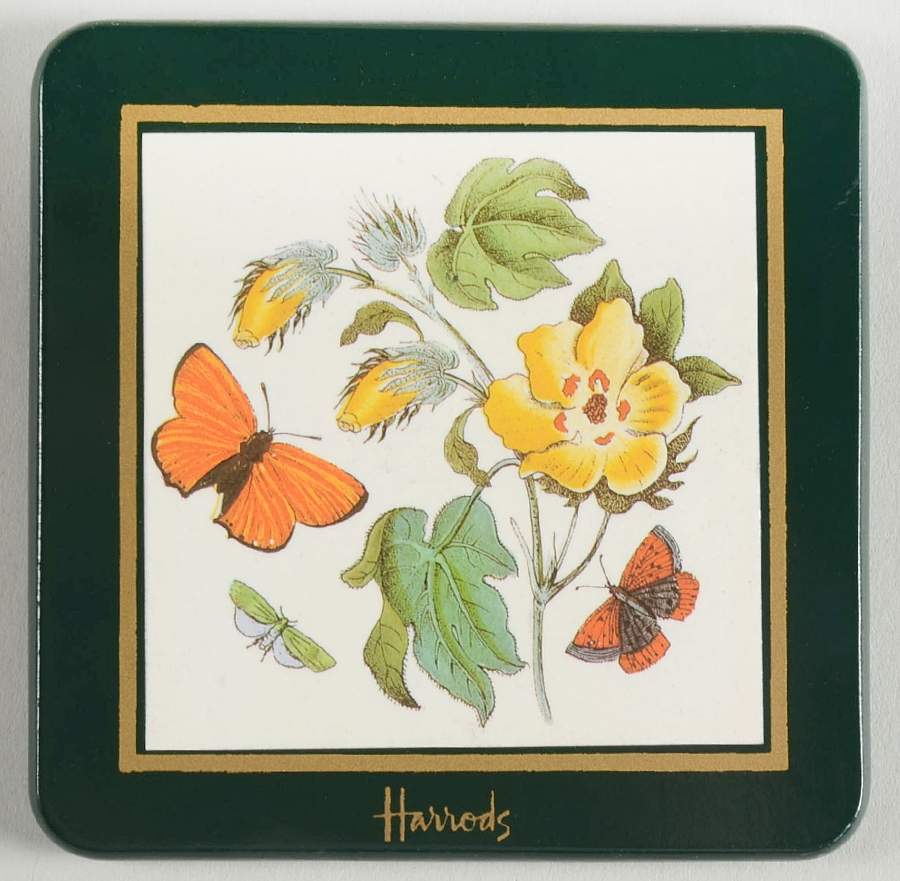 Botanic Garden Green Border Square Wood Coaster W/Felt Back by Portmeirion-1