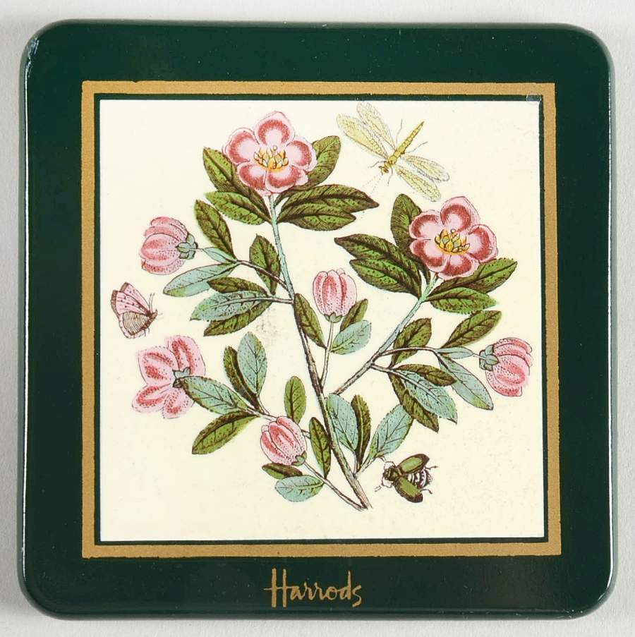 Botanic Garden Green Border Square Wood Coaster W/Felt Back by Portmeirion-1