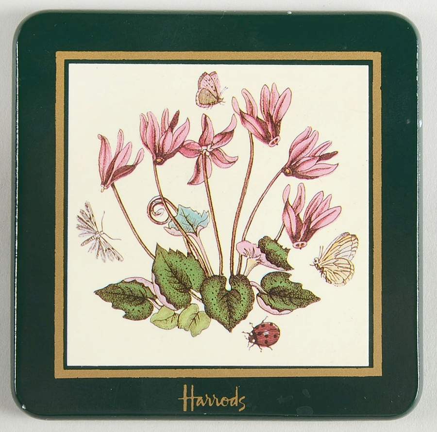Botanic Garden Green Border Square Wood Coaster W/Felt Back by Portmeirion-1