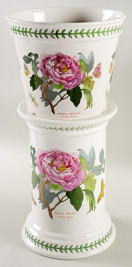Botanic Garden 25th Anniversary Flower Pot w/Drain Hole & Stand by Portmeirion-1