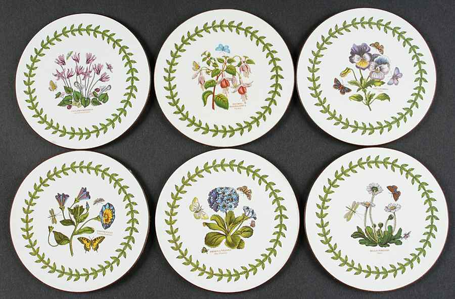 Botanic Garden Round Coaster Cork Back W/Thin Laurel Border - Set of 6 by Portmeirion-1