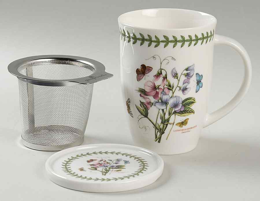 Botanic Garden Tisanieres Set-Mug, Metal Filter, & Coaster by Portmeirion-1