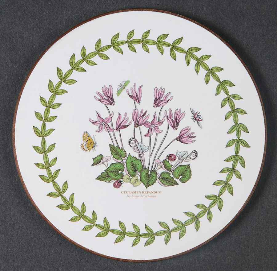 Botanic Garden Round Coaster Cork Back W/Thin Laurel Border by Portmeirion-1