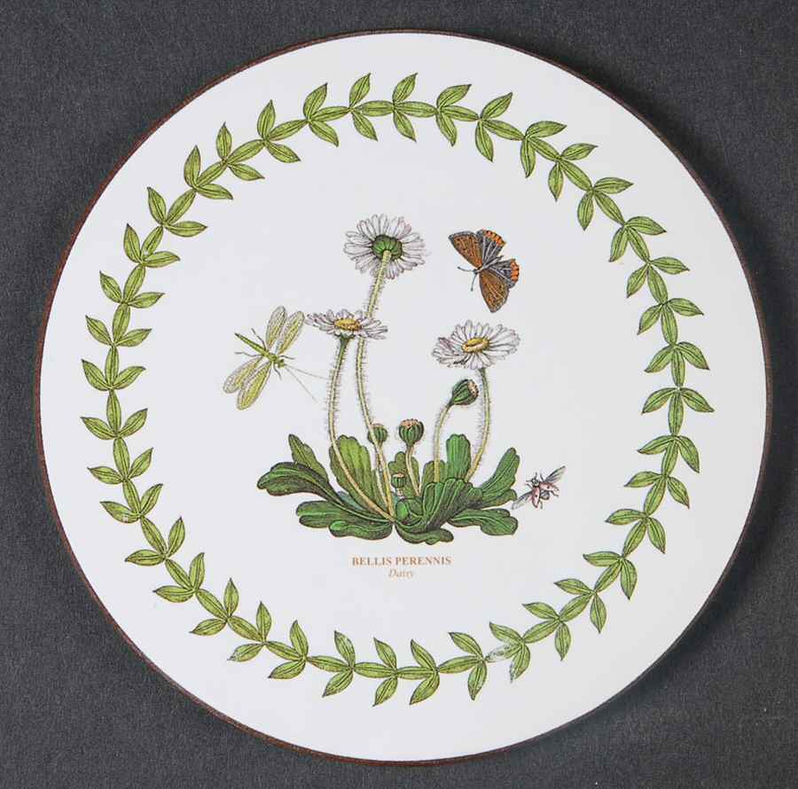 Botanic Garden Round Coaster Cork Back W/Thin Laurel Border by Portmeirion-1