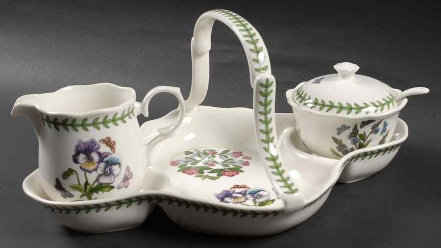 Botanic Garden Strawberry Basket w/Creamer, Cov.Sugar&Spoon by Portmeirion-1