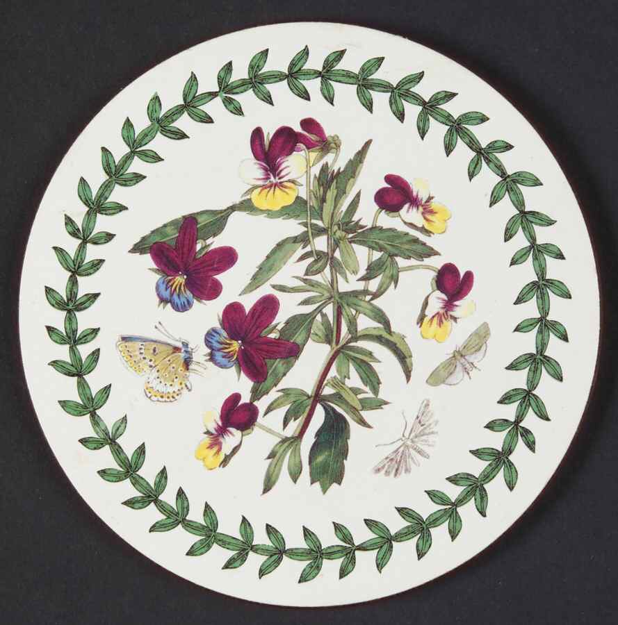 Botanic Garden Round Coaster Cork Back W/Thick Laurel Border by Portmeirion-1