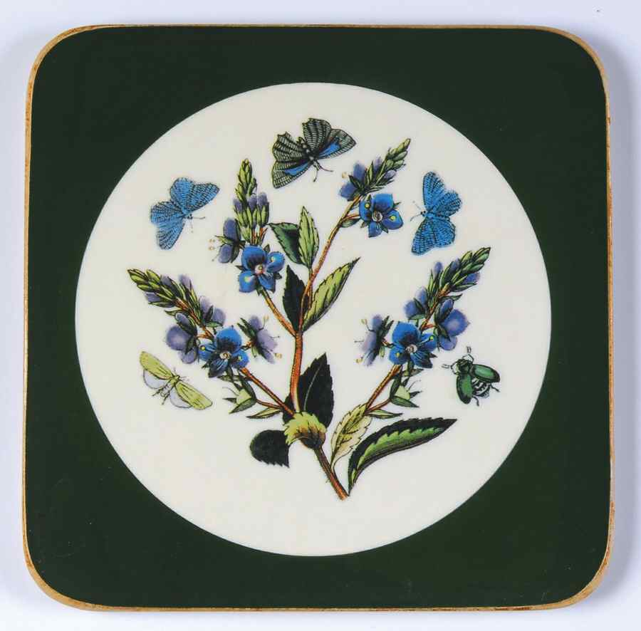 Botanic Garden Square Coaster W/Corkback & Green Border by Portmeirion-1