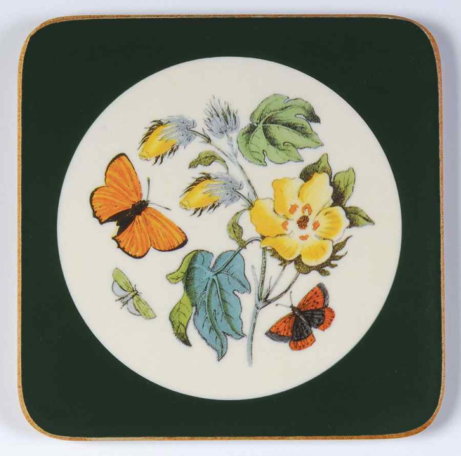 Botanic Garden Square Coaster W/Corkback & Green Border by Portmeirion-1