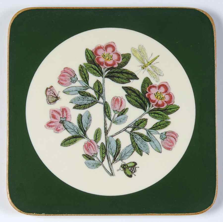 Botanic Garden Square Coaster W/Corkback & Green Border by Portmeirion-1