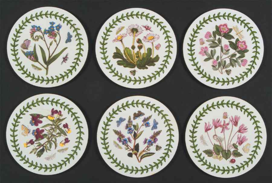 Botanic Garden Round Coaster Cork Back W/Thick Laurel Border (6) by Portmeirion-1