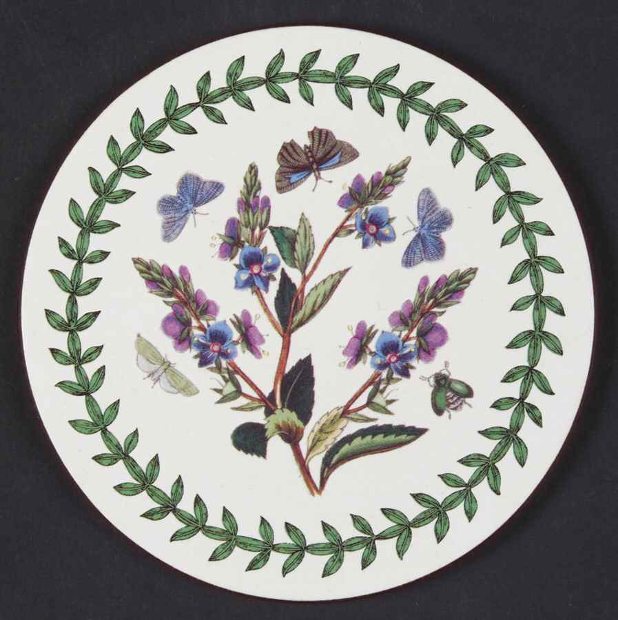 Botanic Garden Round Coaster Cork Back W/Thick Laurel Border by Portmeirion-1