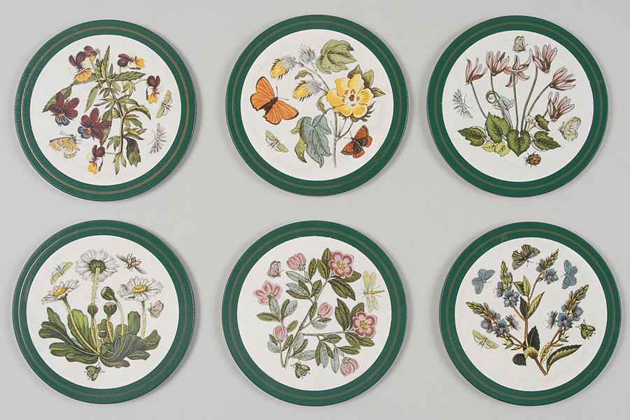 Botanic Garden Round Cork Back Coaster - Set of 6 Motifs by Portmeirion-1
