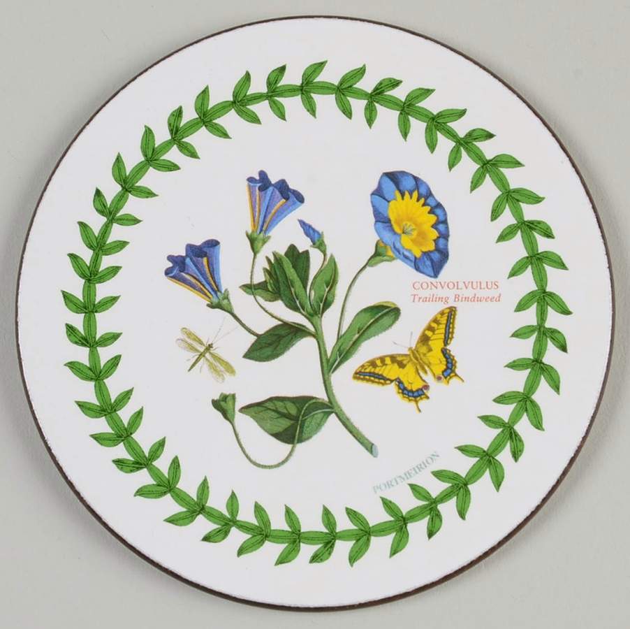 Botanic Garden Round Coaster Cork Back w/Thin Laurel Border by Portmeirion-1
