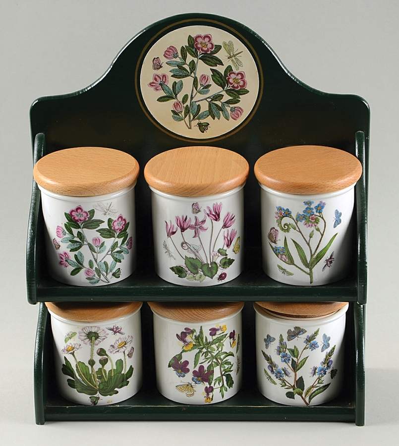 Botanic Garden Spice Jar Set with 6 Jars & Wood Rack by Portmeirion-1