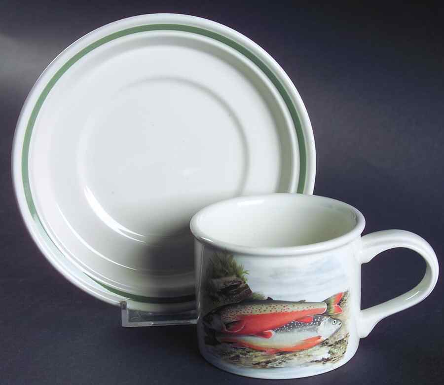 Compleat Angler Band Drum Flat Cup & Saucer Set by Portmeirion-1