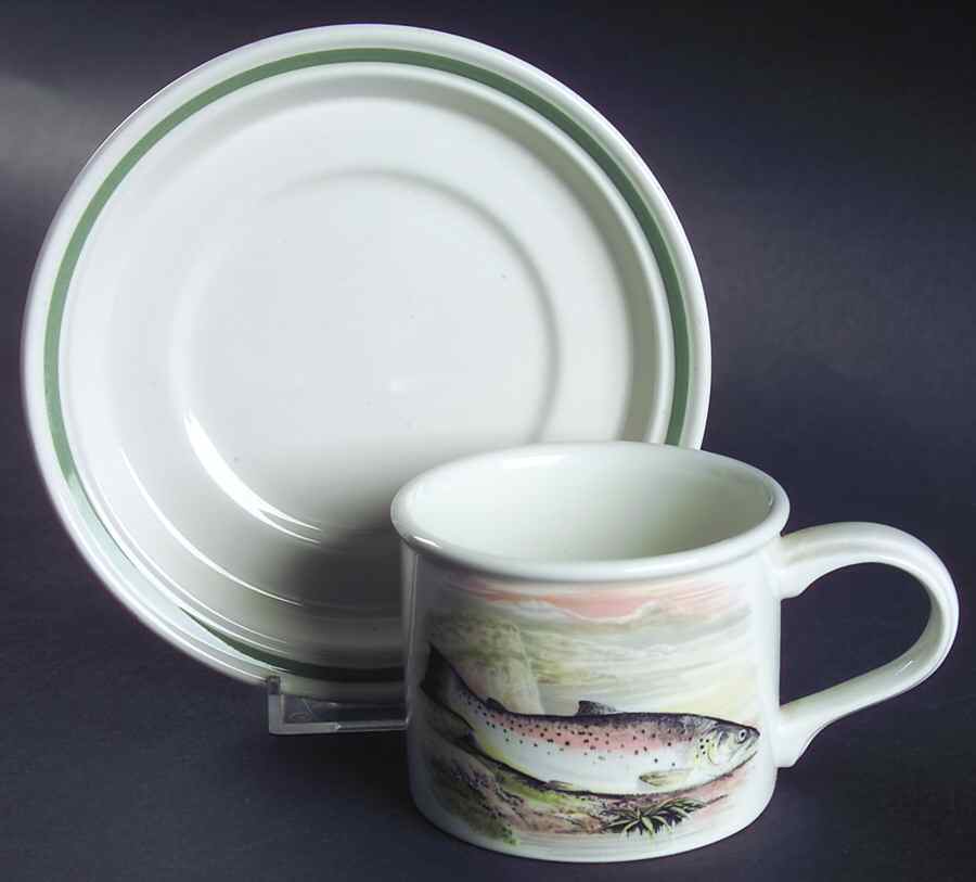 Compleat Angler Band Drum Flat Cup & Saucer Set by Portmeirion-1