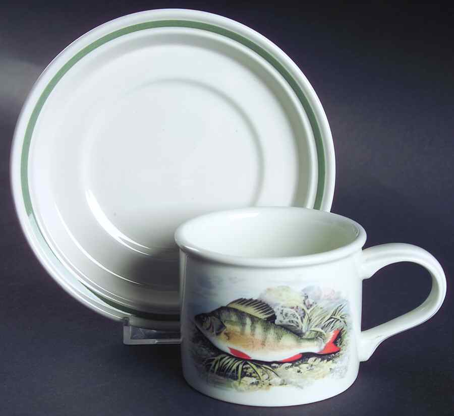 Compleat Angler Band Drum Flat Cup & Saucer Set by Portmeirion-1
