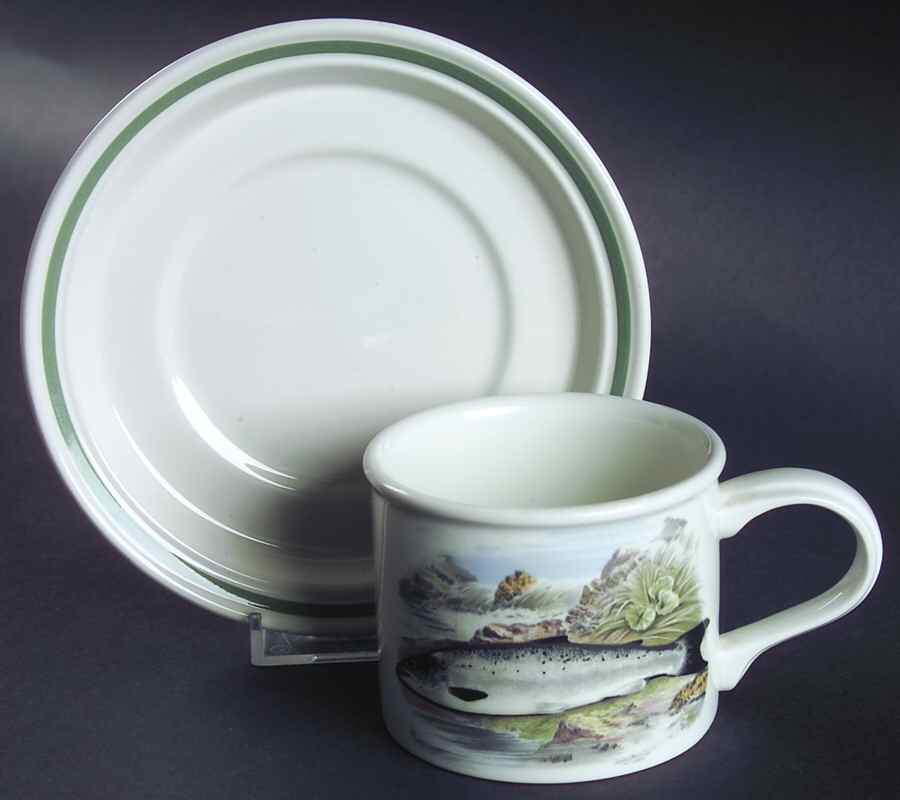 Compleat Angler Band Drum Flat Cup & Saucer Set by Portmeirion-1