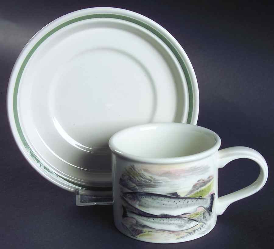 Compleat Angler Band Drum Flat Cup & Saucer Set by Portmeirion-1