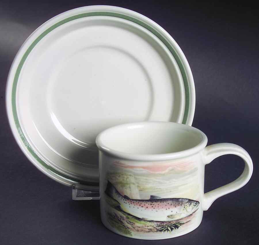 Compleat Angler Band Drum Flat Cup & Saucer Set by Portmeirion-1