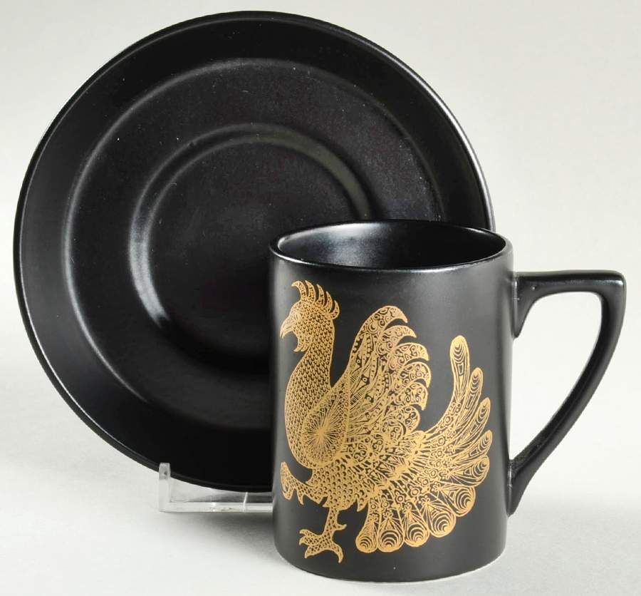 Gold Phoenix Flat Cup & Saucer Set by Portmeirion-1