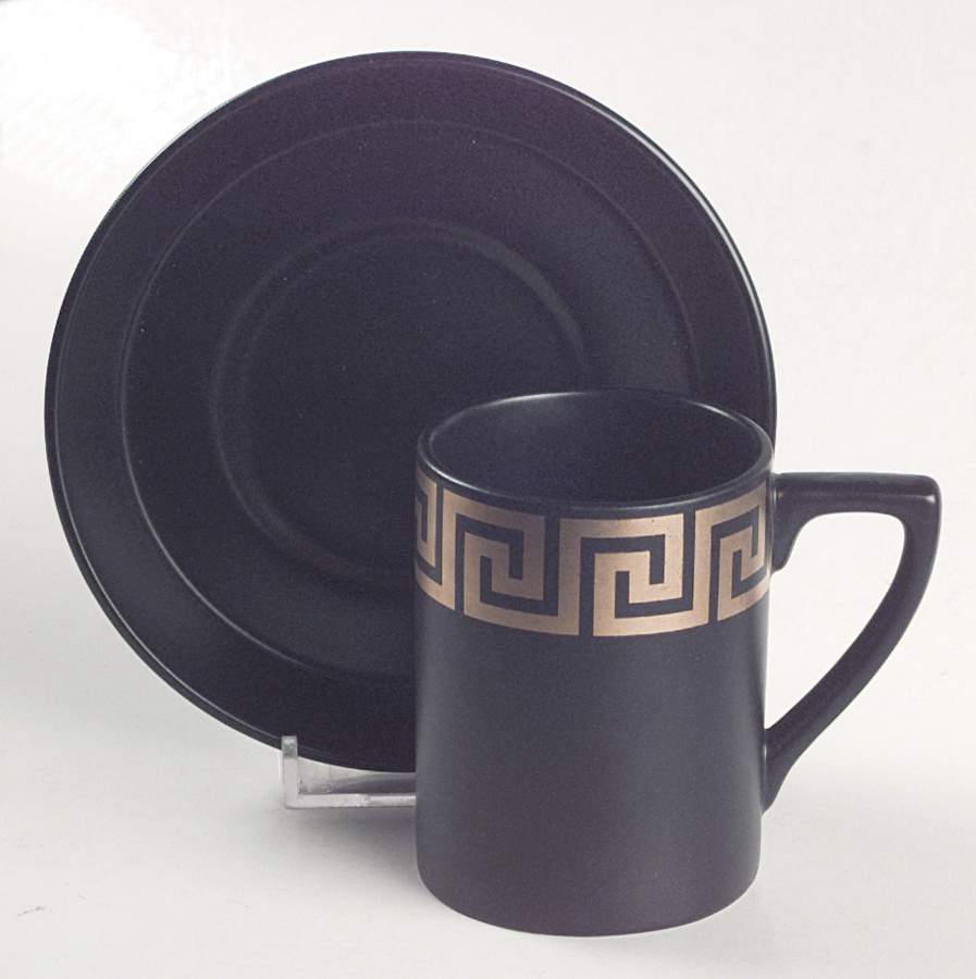 Greek Key Black Gold Flat Demitasse Cup & Saucer Set by Portmeirion-1