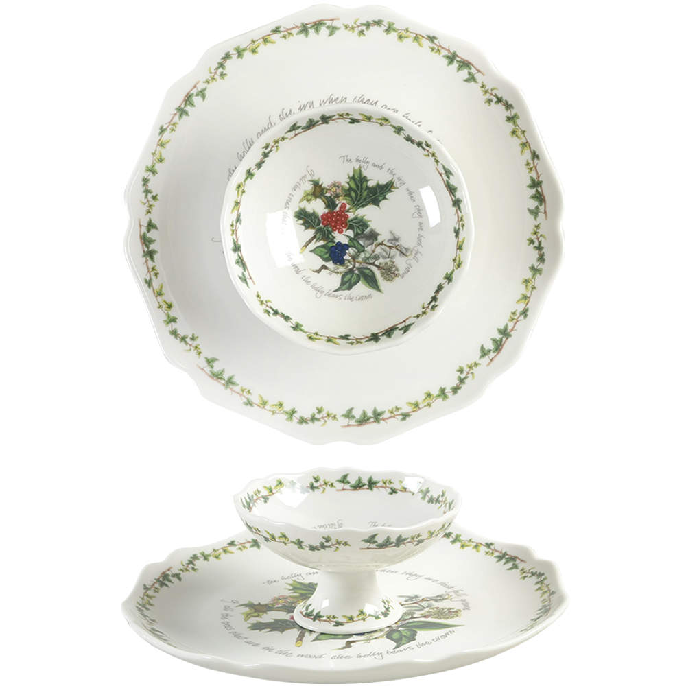 The Holly and The Ivy Chip/Dip Set (Scalloped Sorbet/Dip Bowl & Plate) by Portmeirion-1