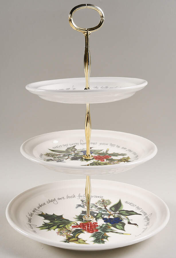 The Holly and The Ivy 13 7/8"-14 1/4" 3-Tiered Serving Tray(DP,SP,BB) HC by Portmeirion-1