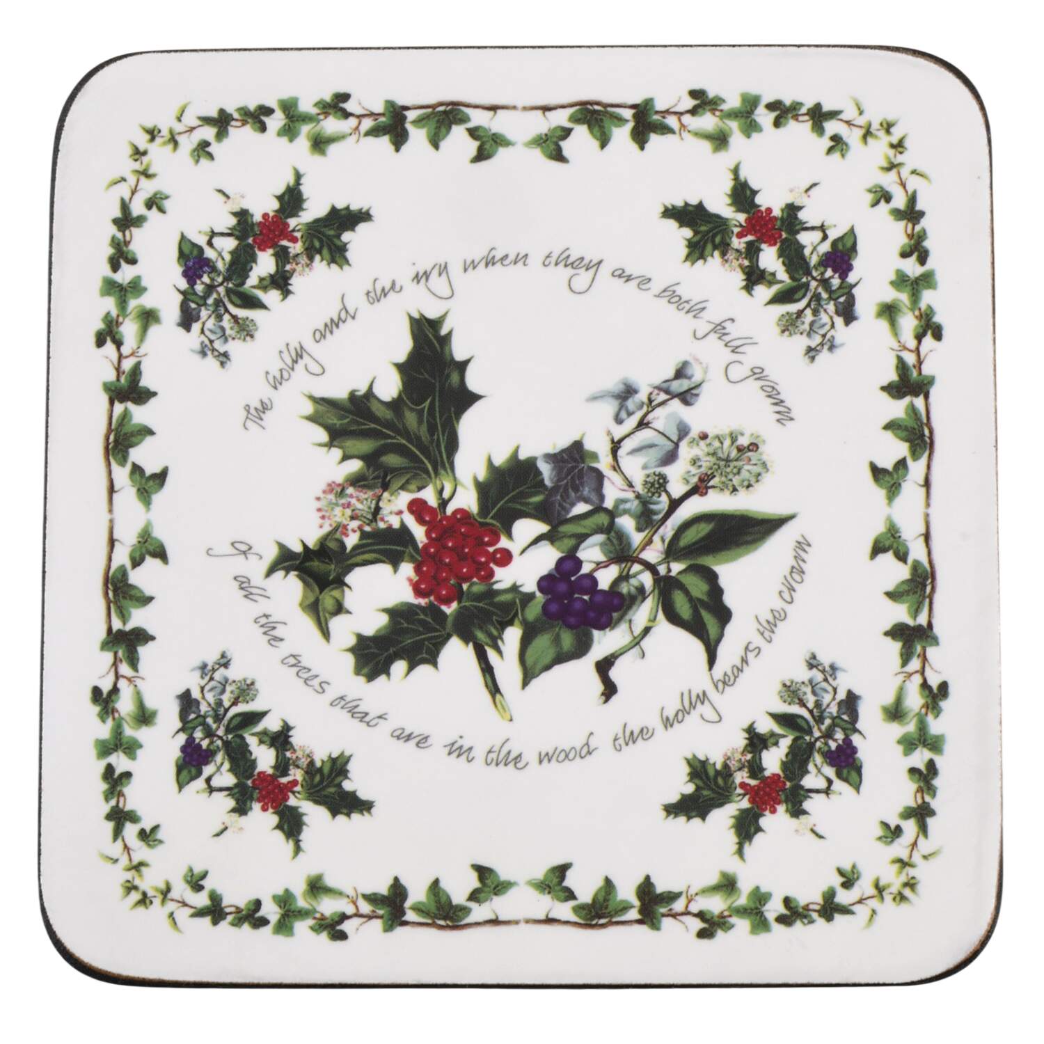 The Holly and The Ivy Square Corkback Coaster by Portmeirion-1