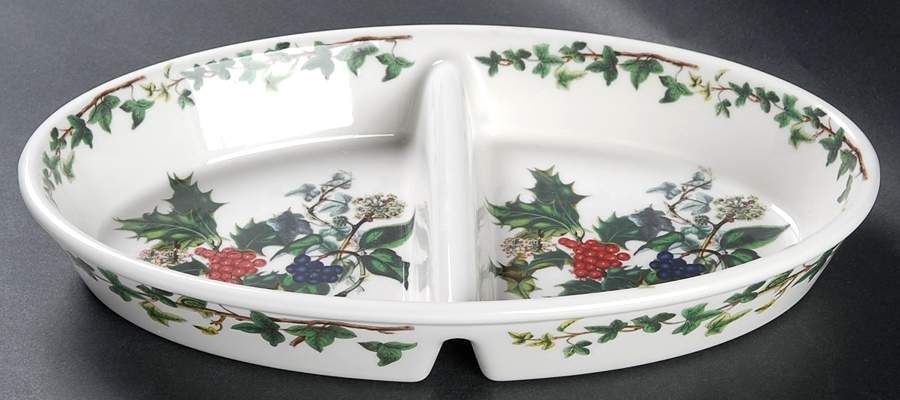 The Holly and The Ivy 11" Oval Divided Vegetable Bowl by Portmeirion-1