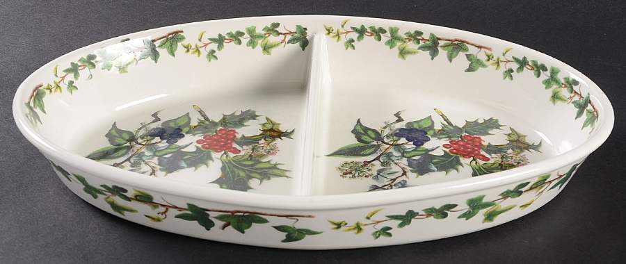 The Holly and The Ivy 11" Oval Divided Vegetable Bowl by Portmeirion-1