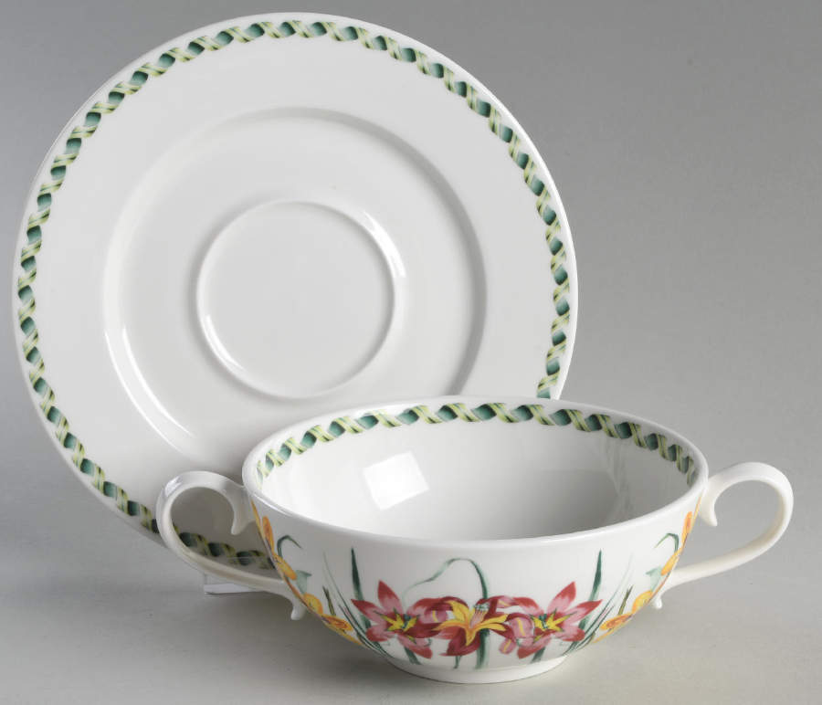 Ladies Flower Garden Flat Cream Soup Bowl & Saucer Set by Portmeirion-1