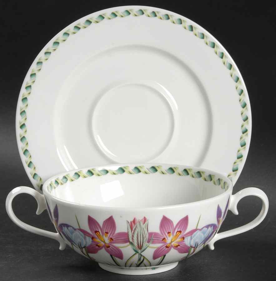 Ladies Flower Garden Flat Cream Soup Bowl & Saucer Set by Portmeirion-1