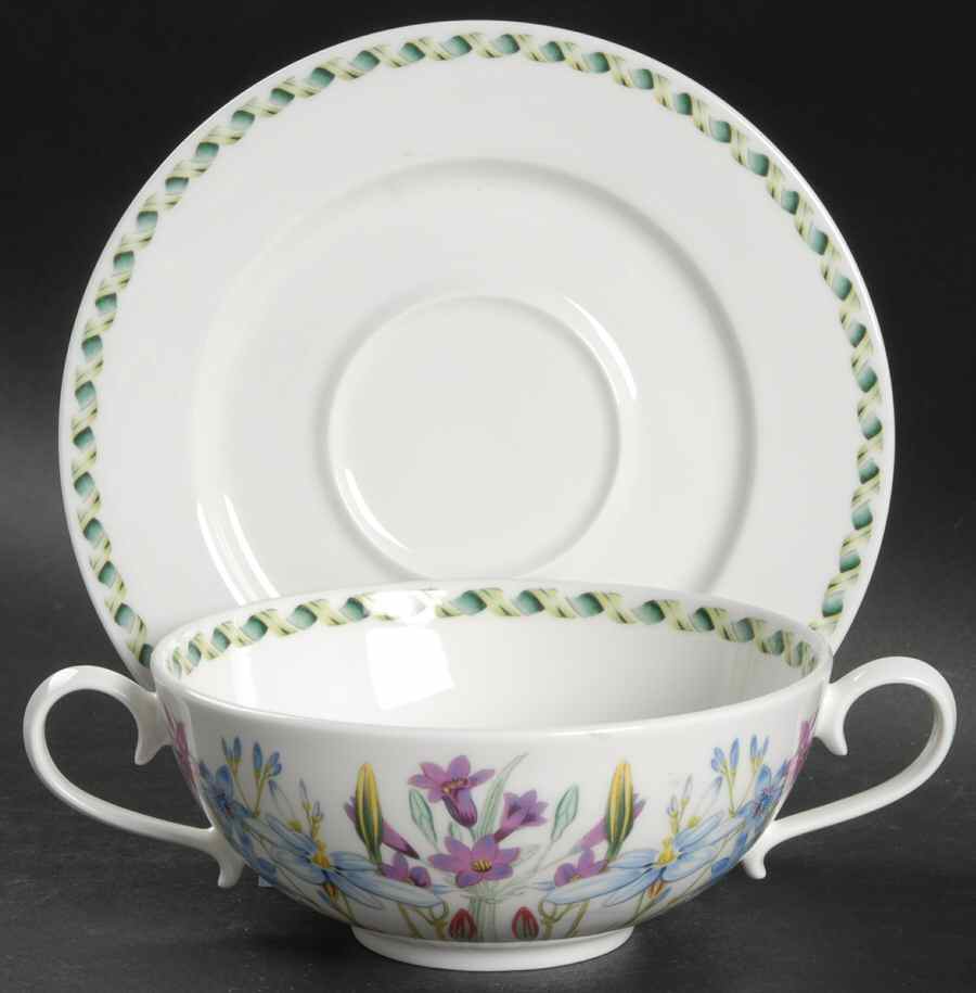 Ladies Flower Garden Flat Cream Soup Bowl & Saucer Set by Portmeirion-1
