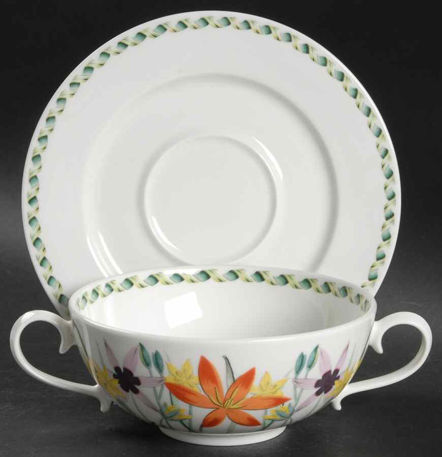 Ladies Flower Garden Flat Cream Soup Bowl & Saucer Set by Portmeirion-1