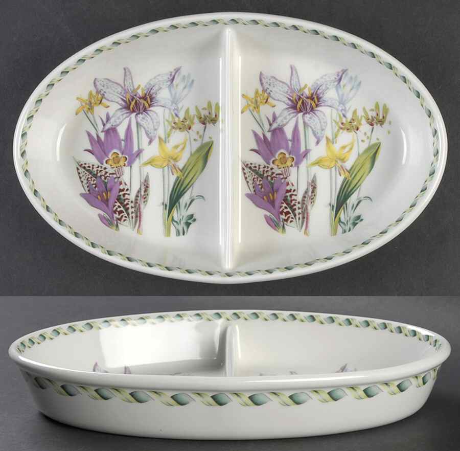 Ladies Flower Garden 11" Oval Divided Vegetable Bowl by Portmeirion-1