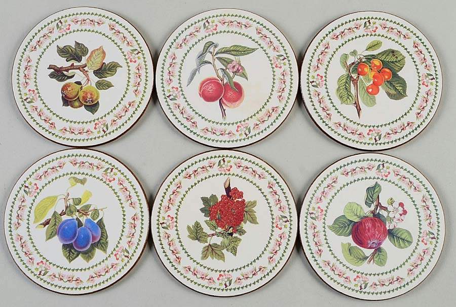 Pomona Round Cork Back Coaster w/Floral Border - Set of 6 by Portmeirion-1