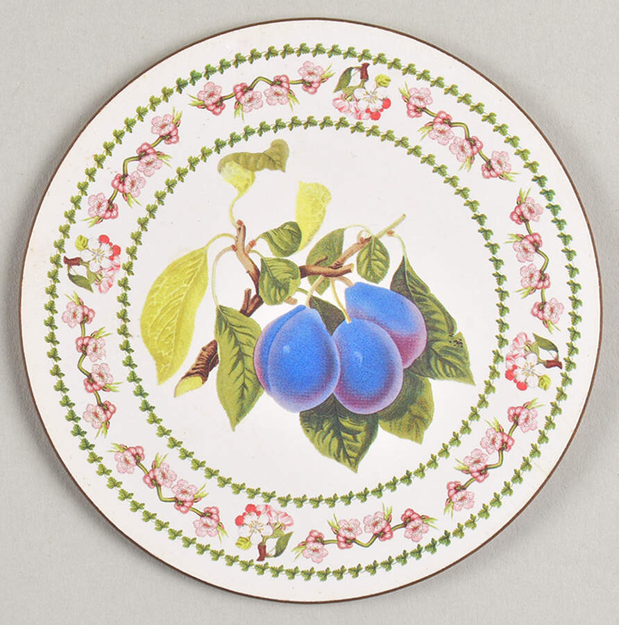 Pomona Round Cork Back Coaster with Floral Border by Portmeirion-1