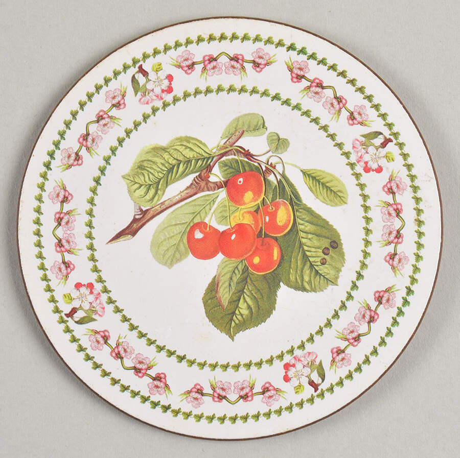 Pomona Round Cork Back Coaster with Floral Border by Portmeirion-1