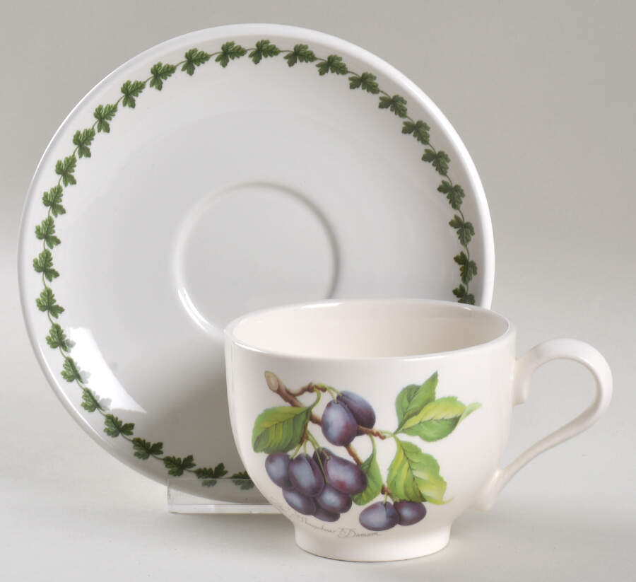 Pomona Traditional Footed Cup & Saucer Set w/Laurel by Portmeirion-1
